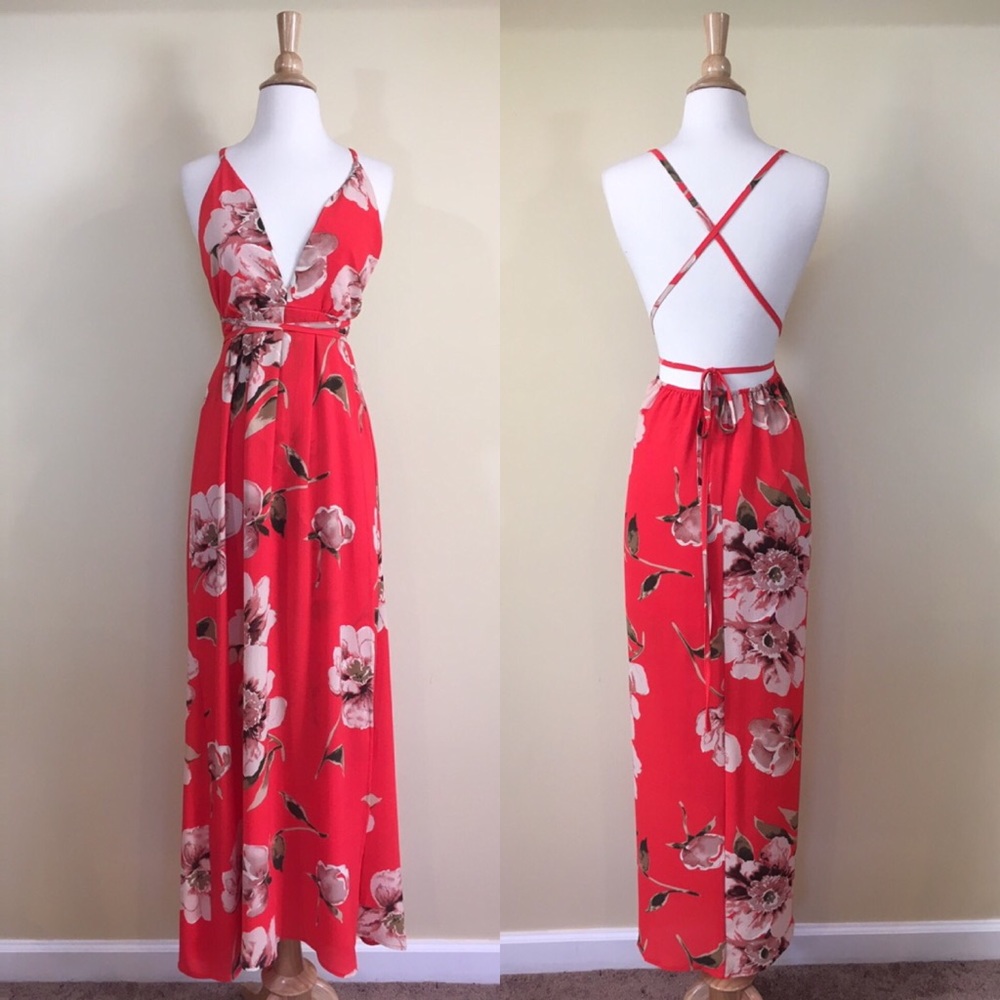 💥 SALE Floral Strappy Backless Deep V Maxi Dress - Picture 5 of 7